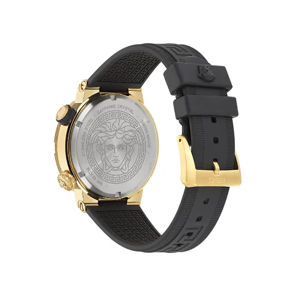 Versace Greca Logo Divers Black Silicone Strap Black Dial Quartz Watch for Gents - VE8G00324