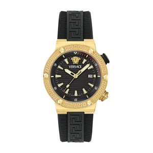 Versace Greca Logo Divers Black Silicone Strap Black Dial Quartz Watch for Gents - VE8G00324