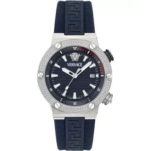 Versace Greca Logo Divers Blue Silicone Strap Blue Dial Quartz Watch for Gents - VE8G00124
