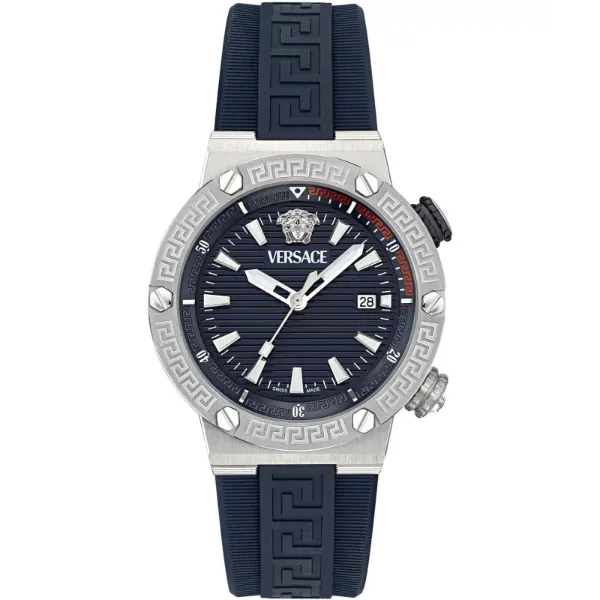 Versace Greca Logo Divers Blue Silicone Strap Blue Dial Quartz Watch for Gents - VE8G00124