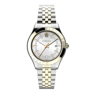Versace Hellenyium Two-tone Stainless Steel Silver Dial Quartz Watch for Gents - VEVK01121