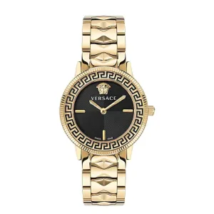Versace V-Tribute Gold Stainless Steel Black Dial Quartz Watch for Ladies - VE2P00622