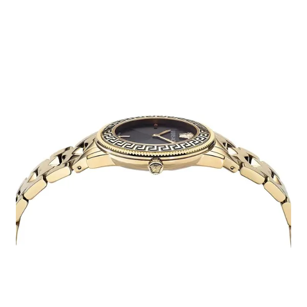 Versace V-Tribute Gold Stainless Steel Black Dial Quartz Watch for Ladies - VE2P00622