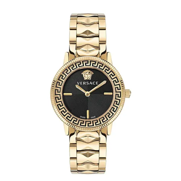 Versace V-Tribute Gold Stainless Steel Black Dial Quartz Watch for Ladies - VE2P00622