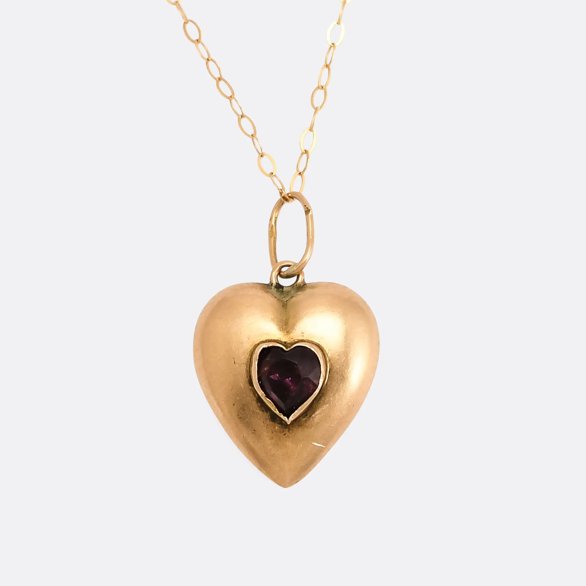 Victorian Garnet Puffed Heart Pendant