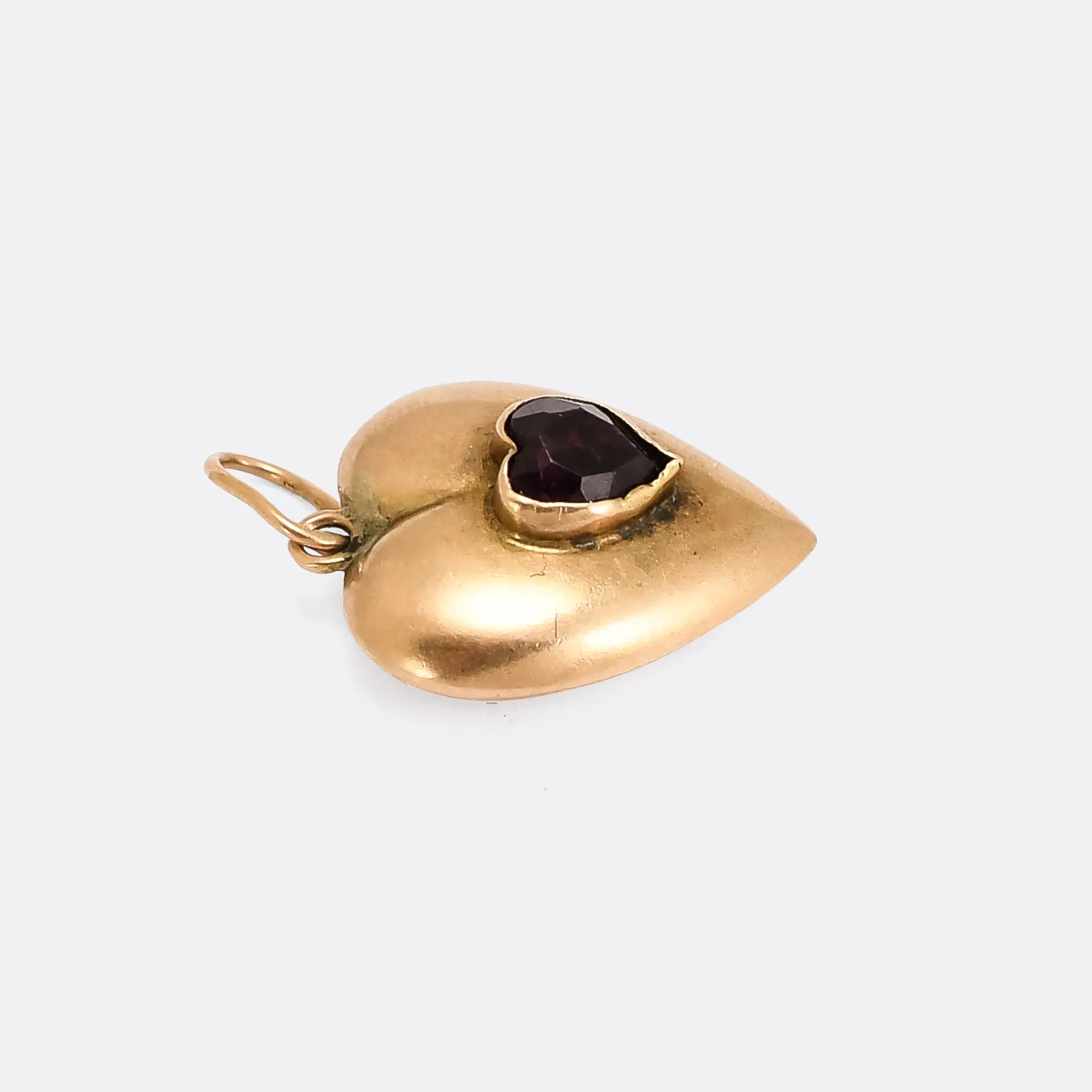 Victorian Garnet Puffed Heart Pendant