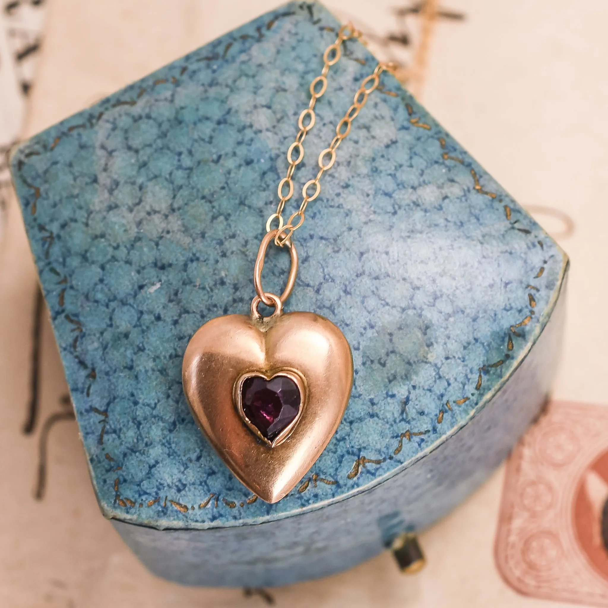 Victorian Garnet Puffed Heart Pendant