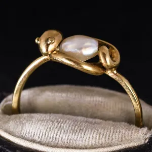 Victorian "Snake Coiled Around Pearl" Ring