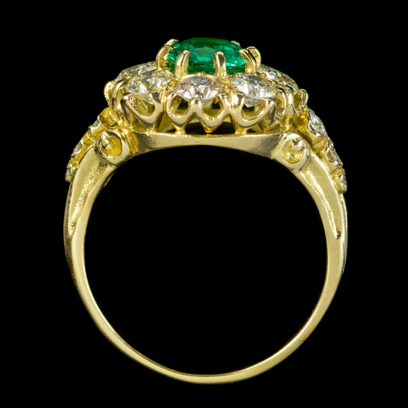Victorian Style Emerald Diamond Cluster Ring 18Ct Gold