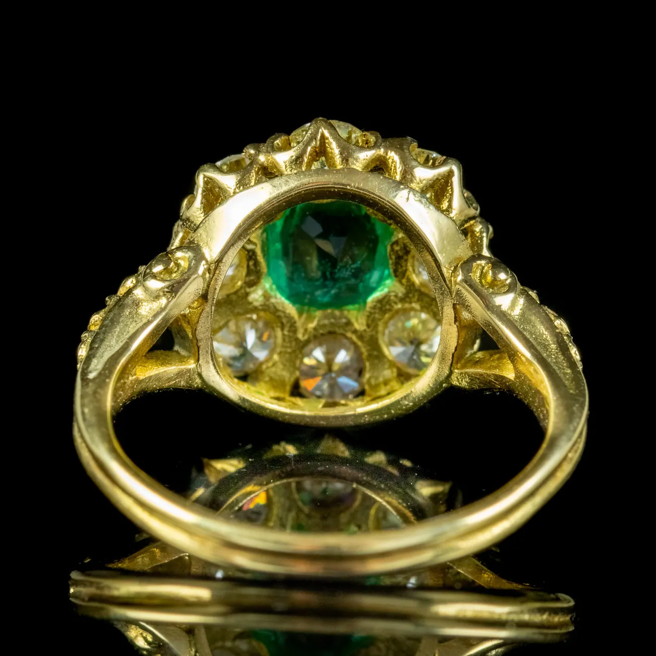 Victorian Style Emerald Diamond Cluster Ring 18Ct Gold