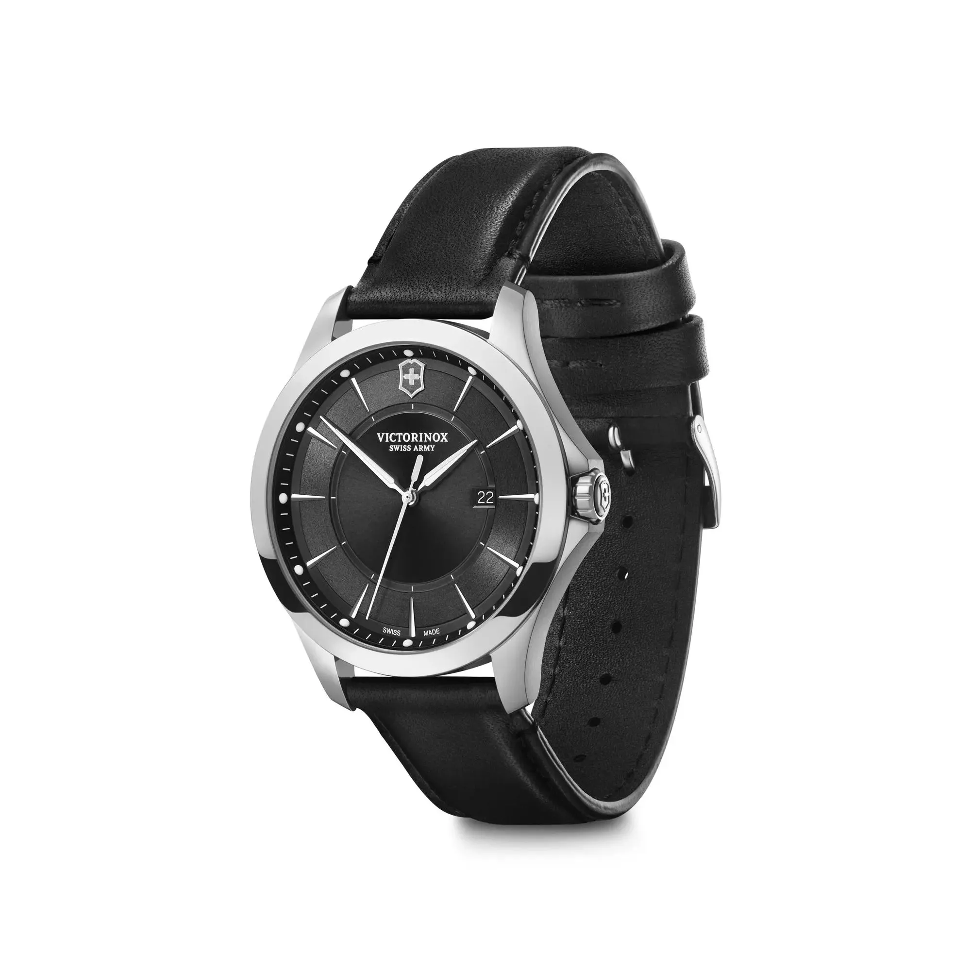Victorinox Alliance 40 Black Dial Black Leather Strap Men's Watch With Swiss Army Knife Set