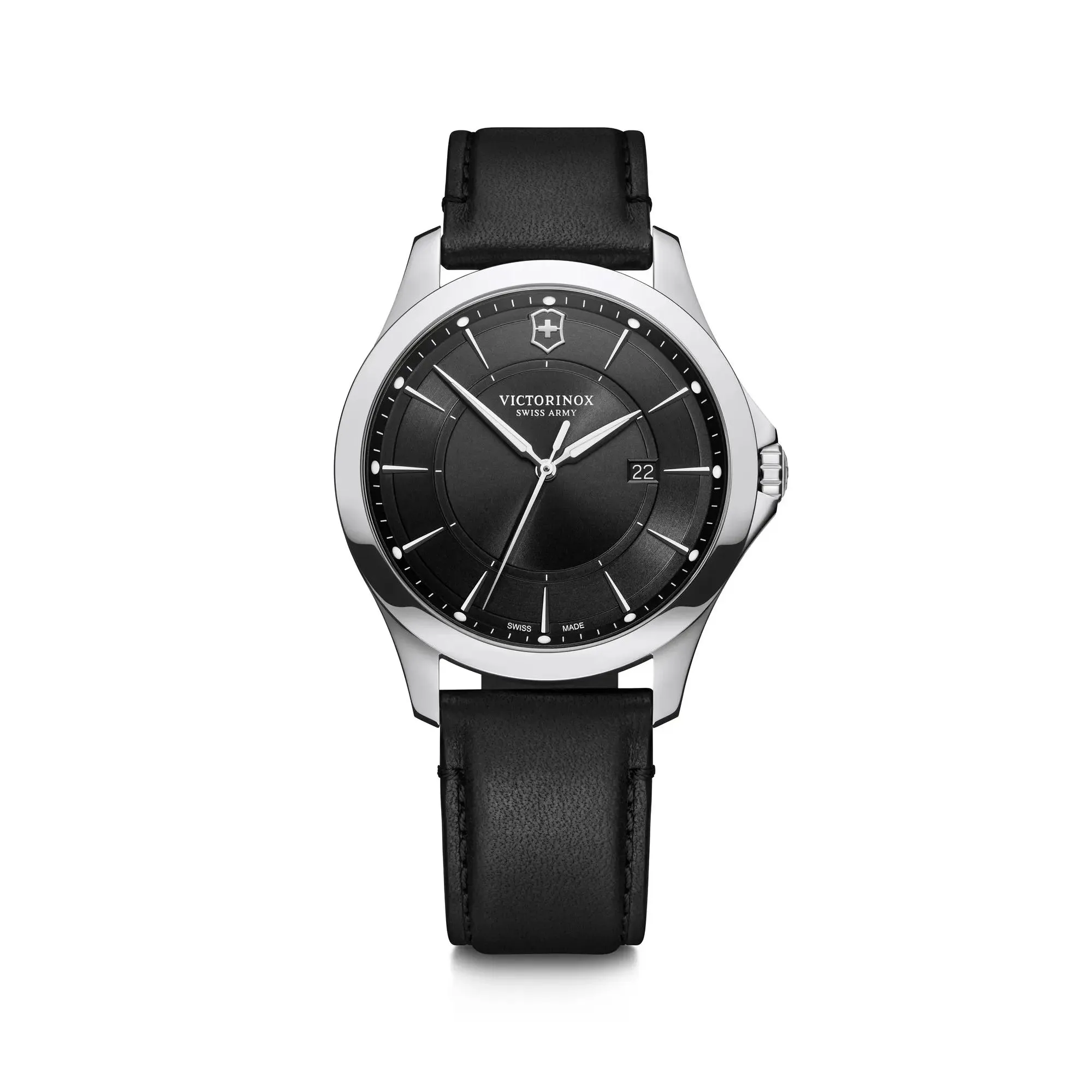 Victorinox Alliance 40 Black Dial Black Leather Strap Men's Watch With Swiss Army Knife Set