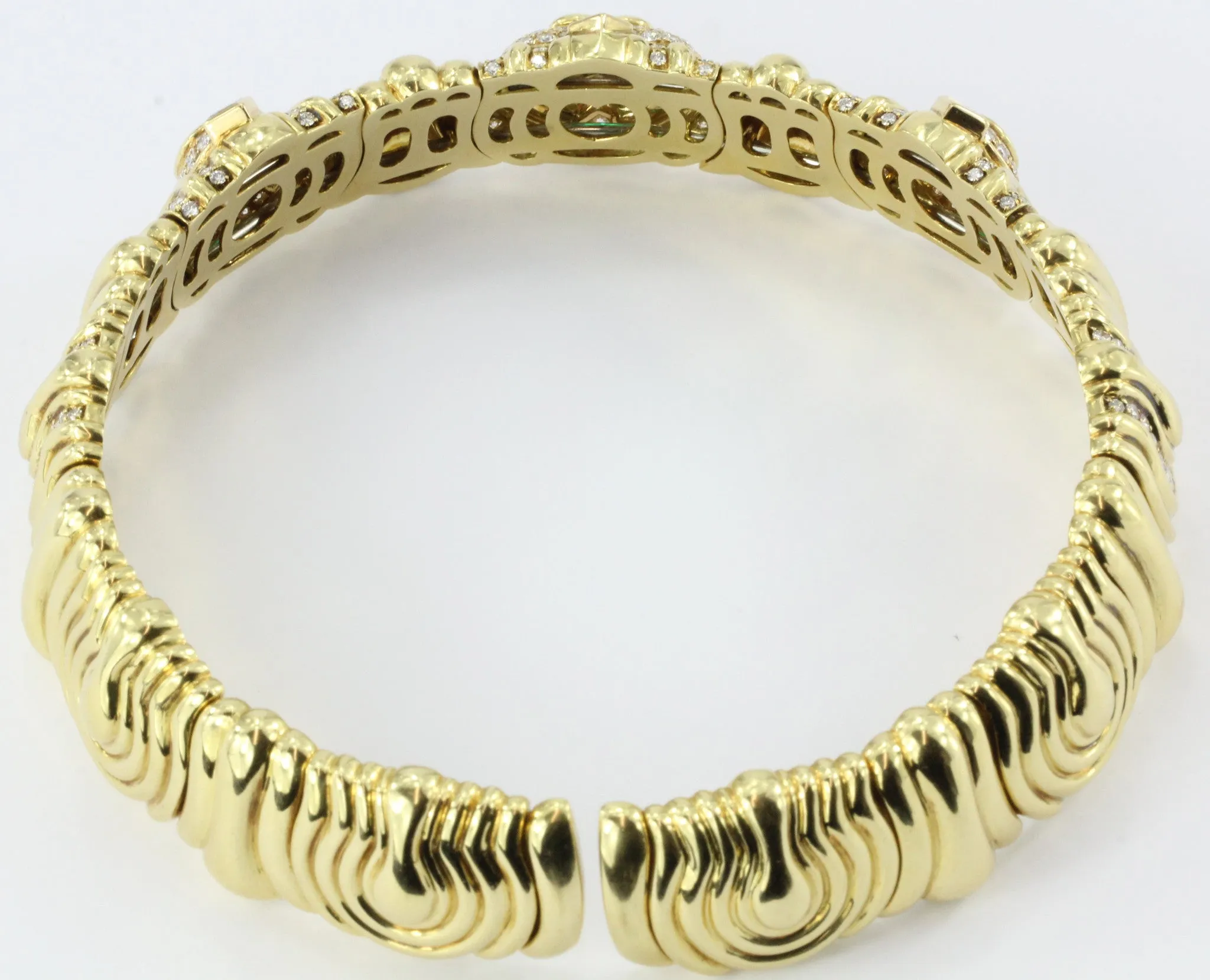 Vintage 18K Gold Emerald 4 CTW & Diamond 6.6 CTW Chunky Italian Collar Necklace