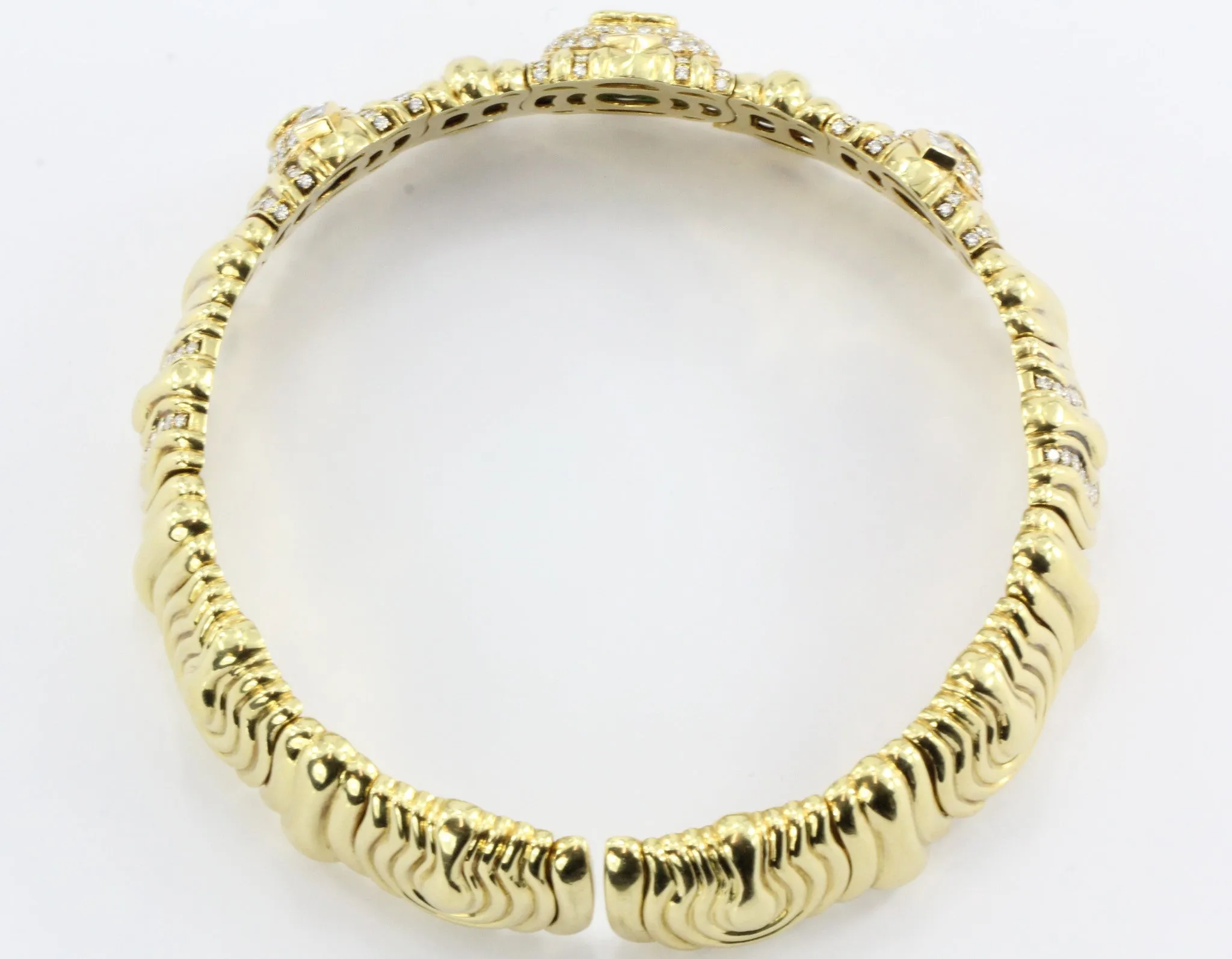 Vintage 18K Gold Emerald 4 CTW & Diamond 6.6 CTW Chunky Italian Collar Necklace