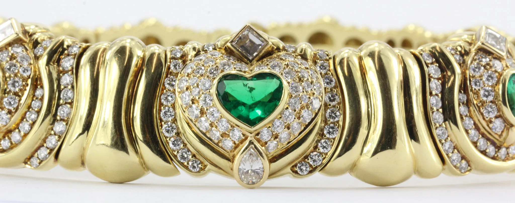 Vintage 18K Gold Emerald 4 CTW & Diamond 6.6 CTW Chunky Italian Collar Necklace