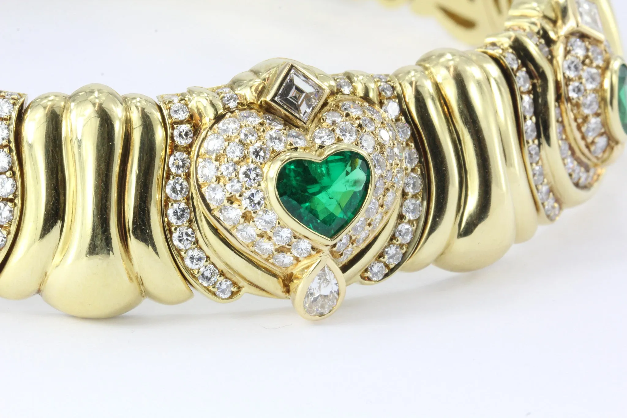 Vintage 18K Gold Emerald 4 CTW & Diamond 6.6 CTW Chunky Italian Collar Necklace