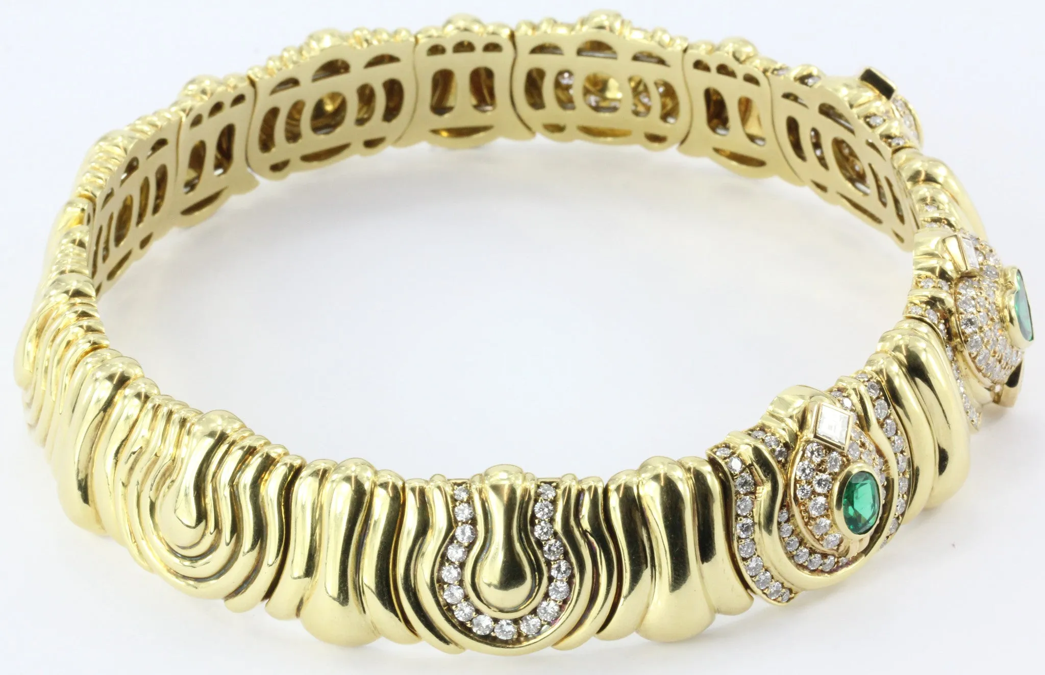 Vintage 18K Gold Emerald 4 CTW & Diamond 6.6 CTW Chunky Italian Collar Necklace