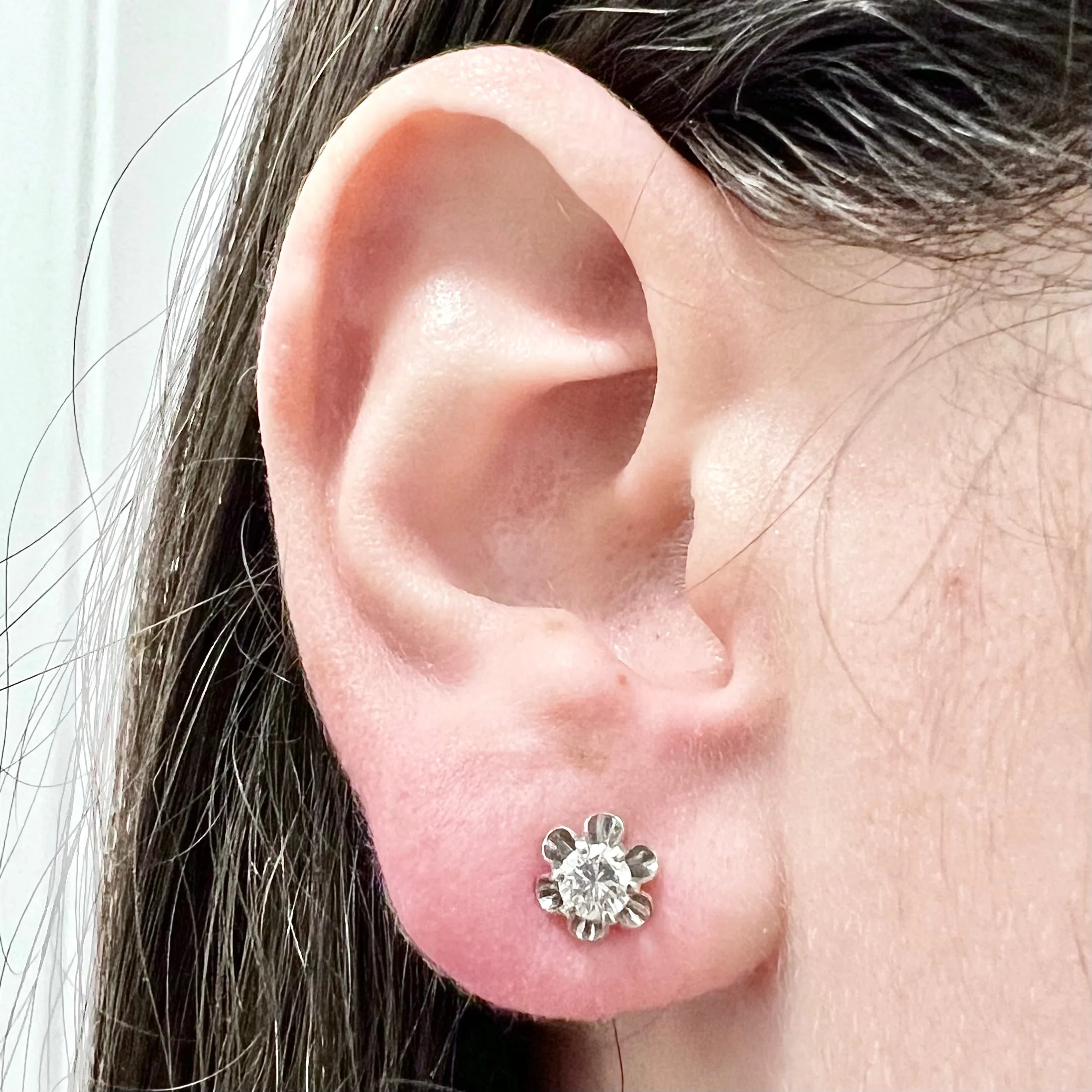 Vintage 1950’s 14 Karat White Gold 0.60 Carat Round Diamond Stud Earrings