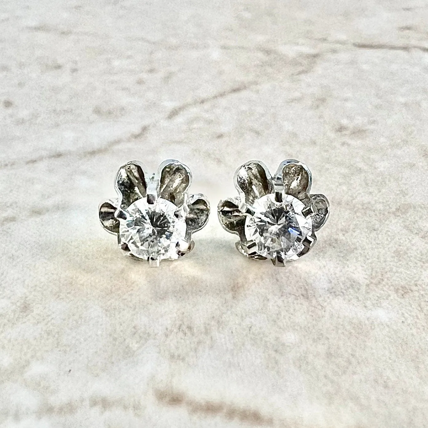 Vintage 1950’s 14 Karat White Gold 0.60 Carat Round Diamond Stud Earrings