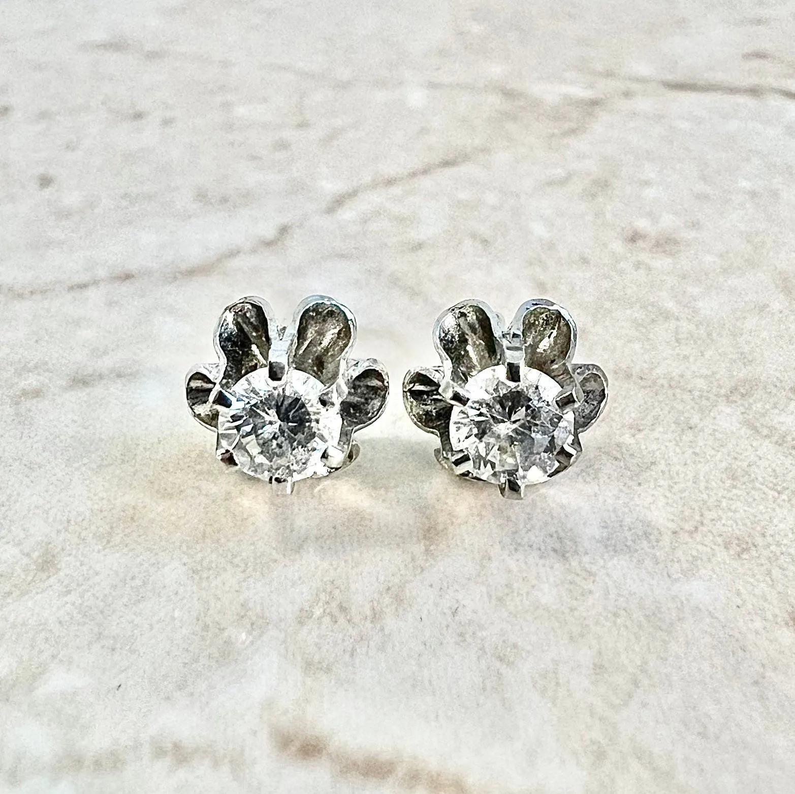 Vintage 1950’s 14 Karat White Gold 0.60 Carat Round Diamond Stud Earrings