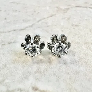 Vintage 1950’s 14 Karat White Gold 0.60 Carat Round Diamond Stud Earrings