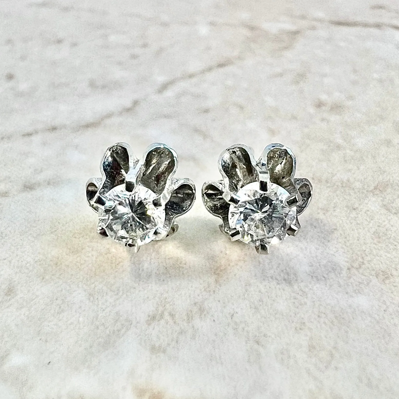 Vintage 1950’s 14 Karat White Gold 0.60 Carat Round Diamond Stud Earrings