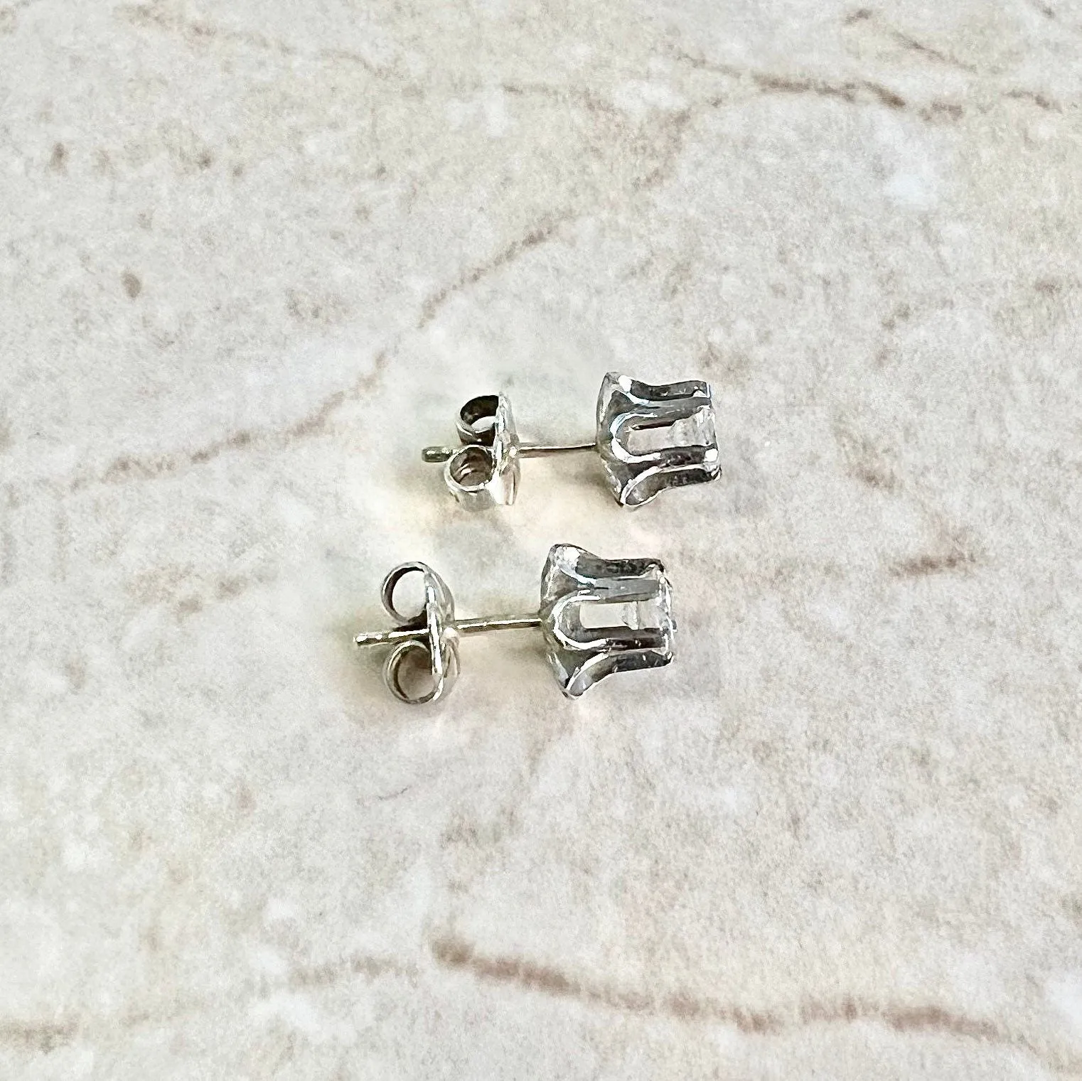 Vintage 1950’s 14 Karat White Gold 0.60 Carat Round Diamond Stud Earrings