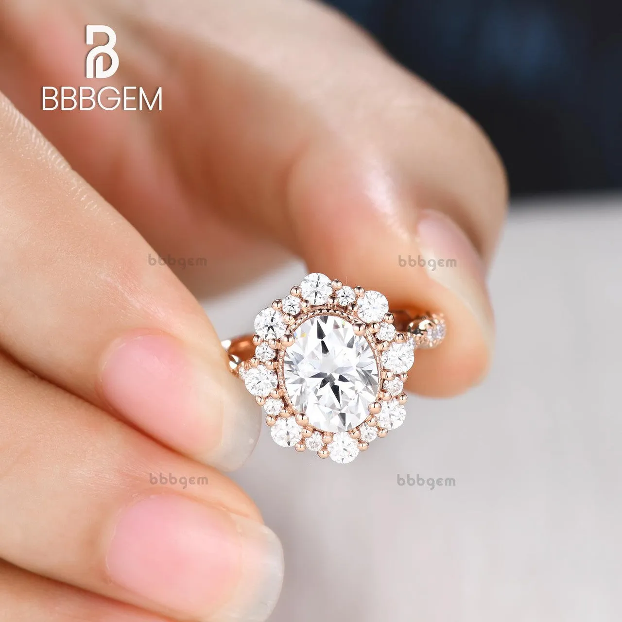 Vintage 2CT Oval Cut Moissanite Halo Engagement Ring Solid White Gold