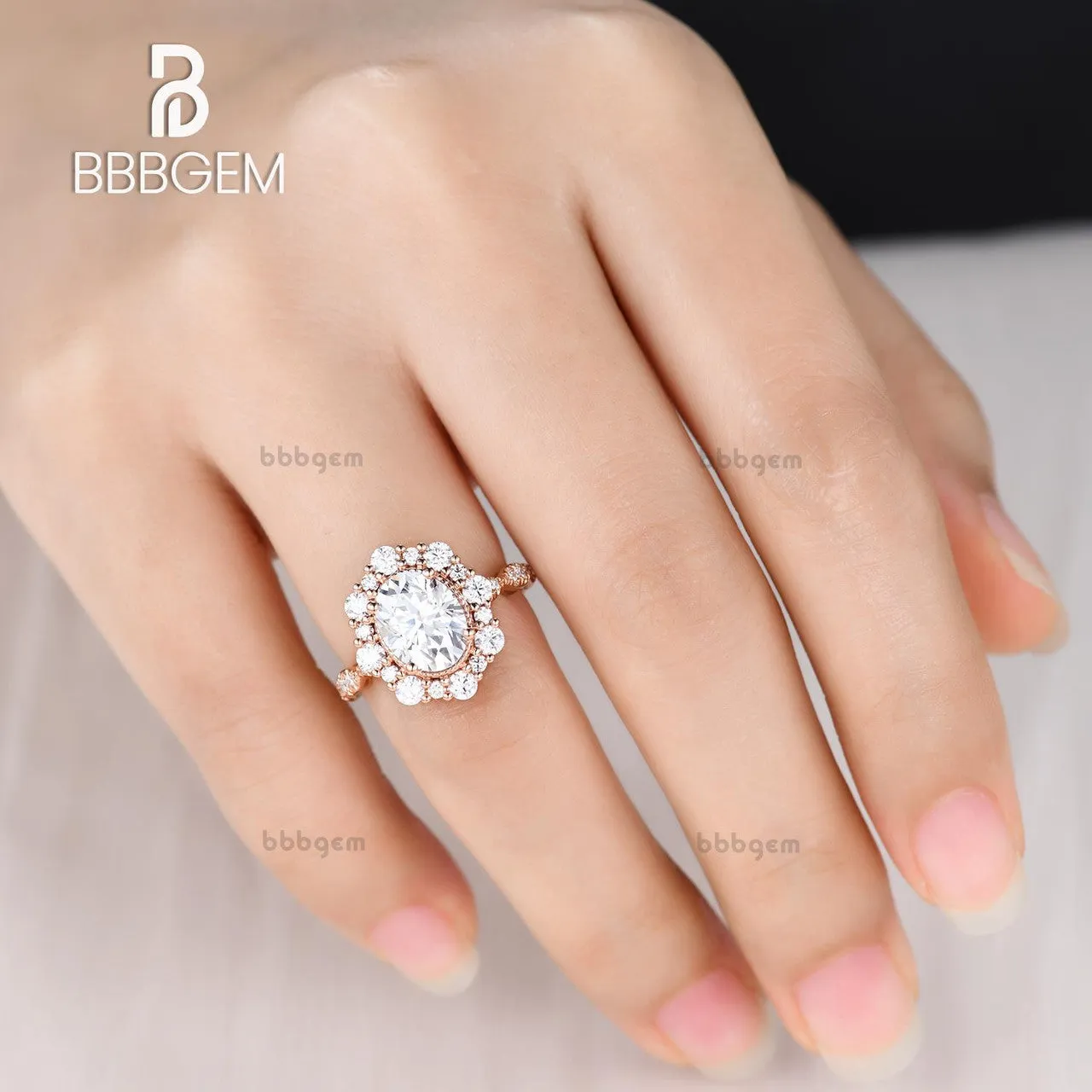 Vintage 2CT Oval Cut Moissanite Halo Engagement Ring Solid White Gold