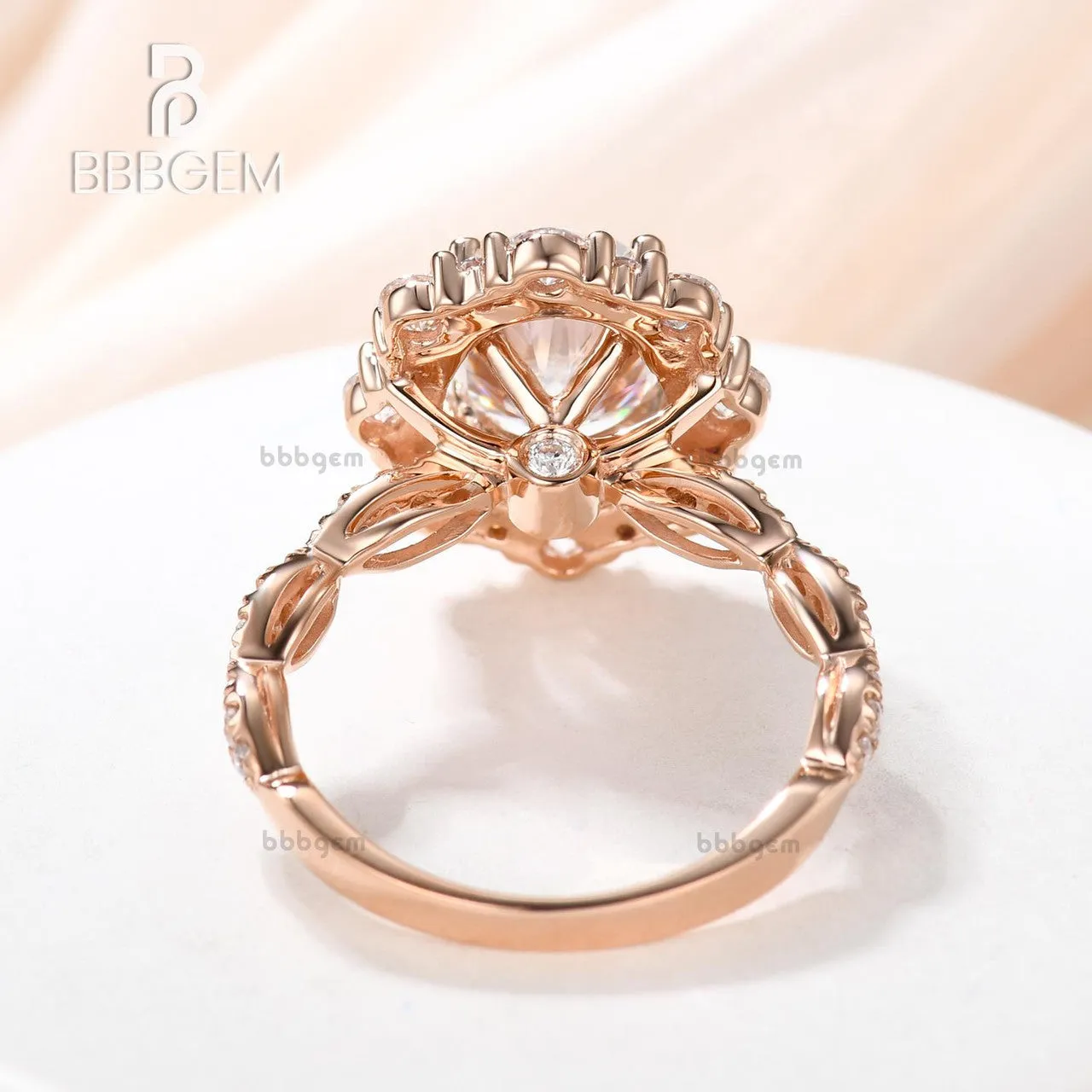 Vintage 2CT Oval Cut Moissanite Halo Engagement Ring Solid White Gold