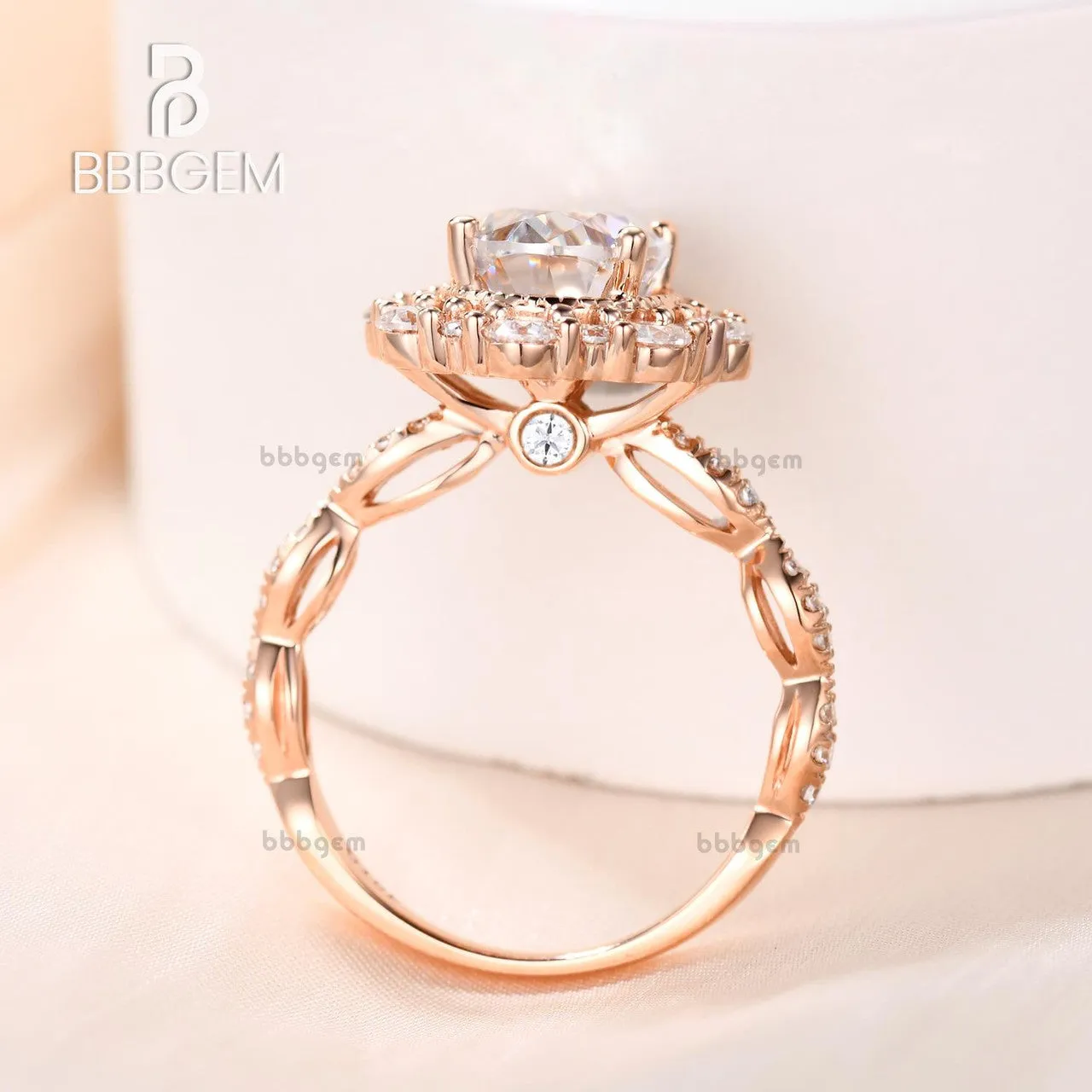 Vintage 2CT Oval Cut Moissanite Halo Engagement Ring Solid White Gold