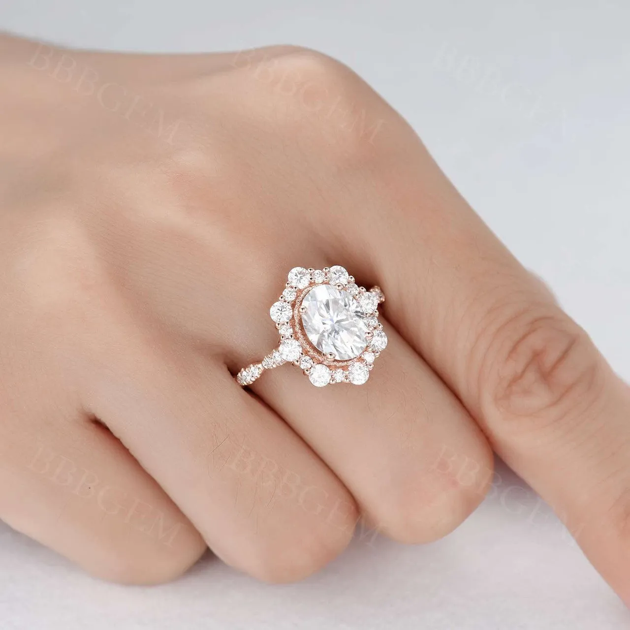 Vintage 2CT Oval Cut Moissanite Halo Engagement Ring Solid White Gold