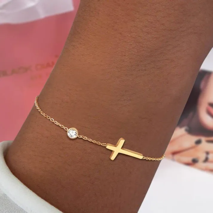 Vintage 4mm Diamond Cross Bracelet
