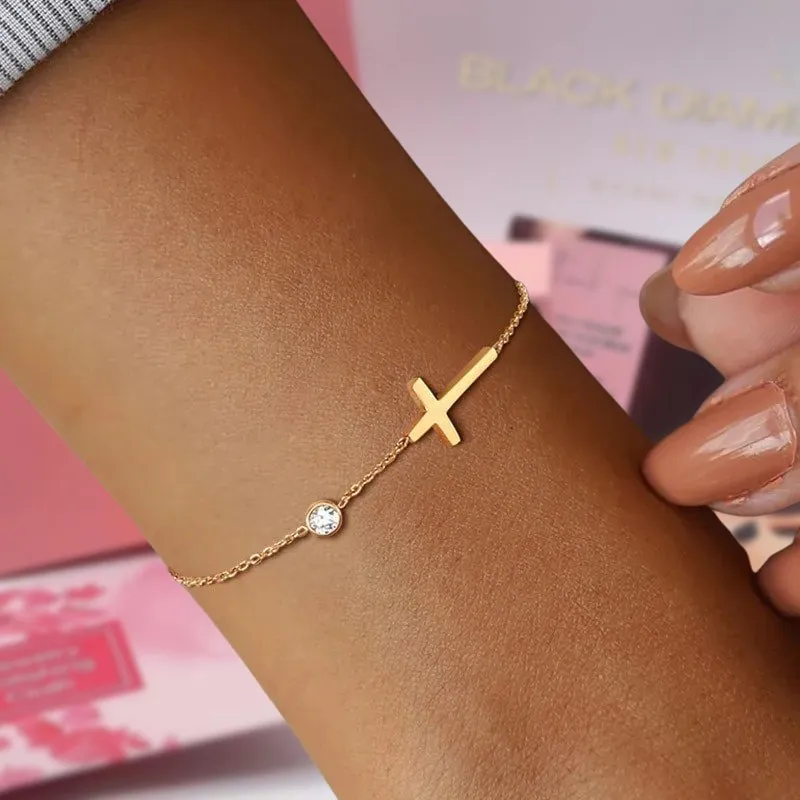 Vintage 4mm Diamond Cross Bracelet