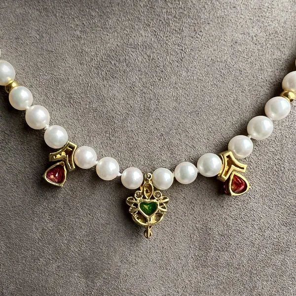 Vintage Pearl, Ruby, Emerald & Diamond Necklace