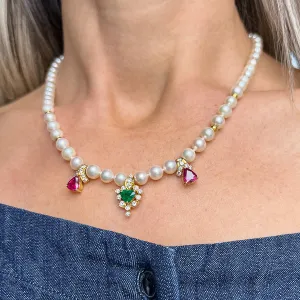 Vintage Pearl, Ruby, Emerald & Diamond Necklace