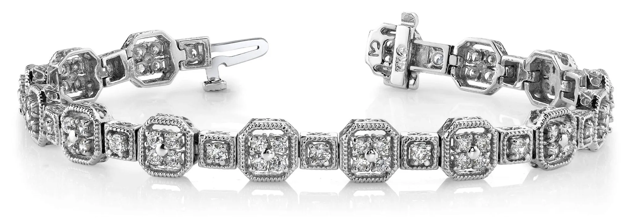 Vintage Quad Square Diamond Bracelet with 3.97 ct.(finished) 2.3mm, 3mm