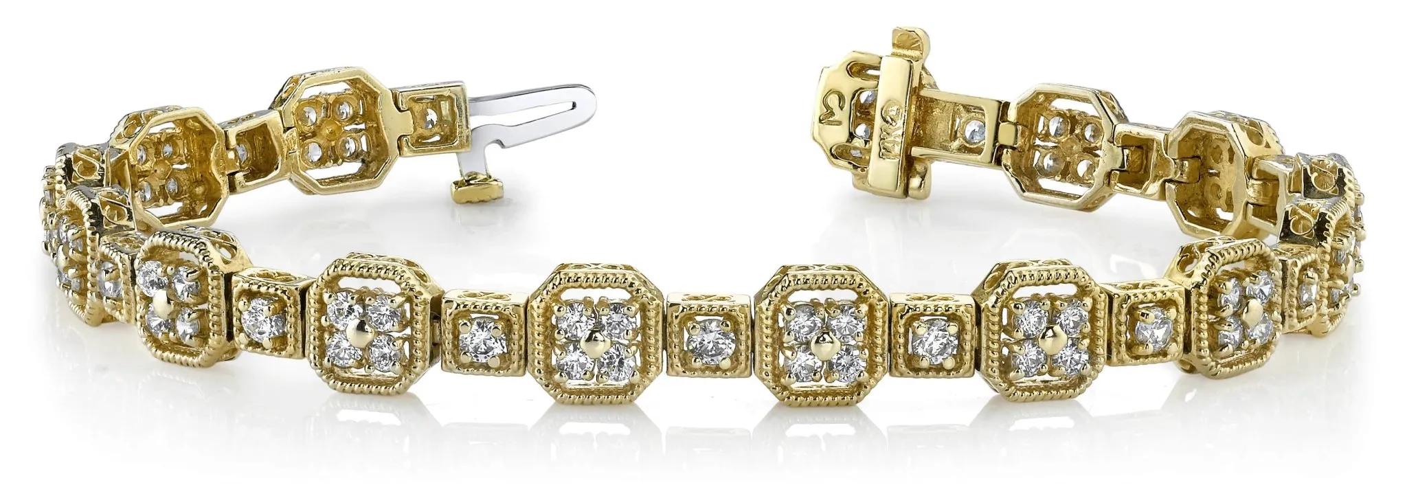 Vintage Quad Square Diamond Bracelet with 3.97 ct.(finished) 2.3mm, 3mm