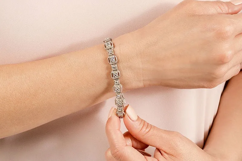Vintage Quad Square Diamond Bracelet with 3.97 ct.(finished) 2.3mm, 3mm