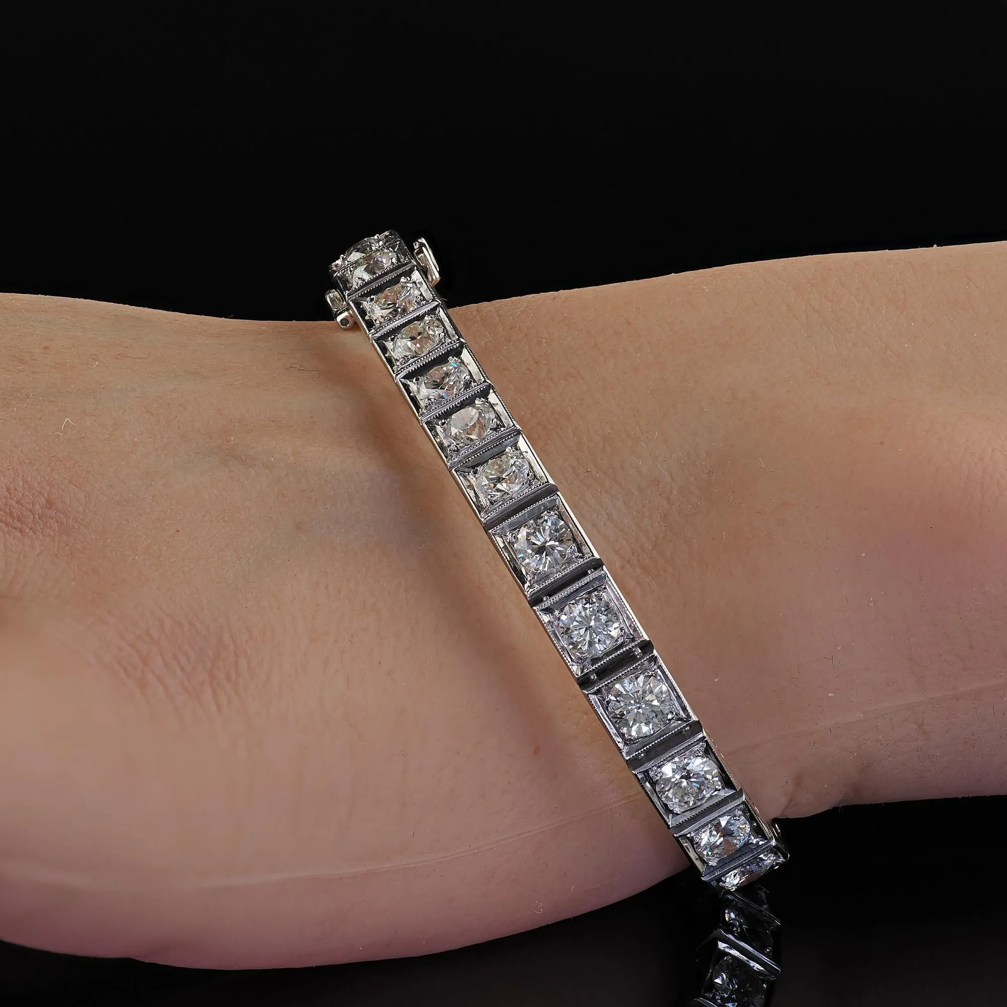 Vintage Retro Platinum Old Transitional Cut Diamond Tennis Bracelet