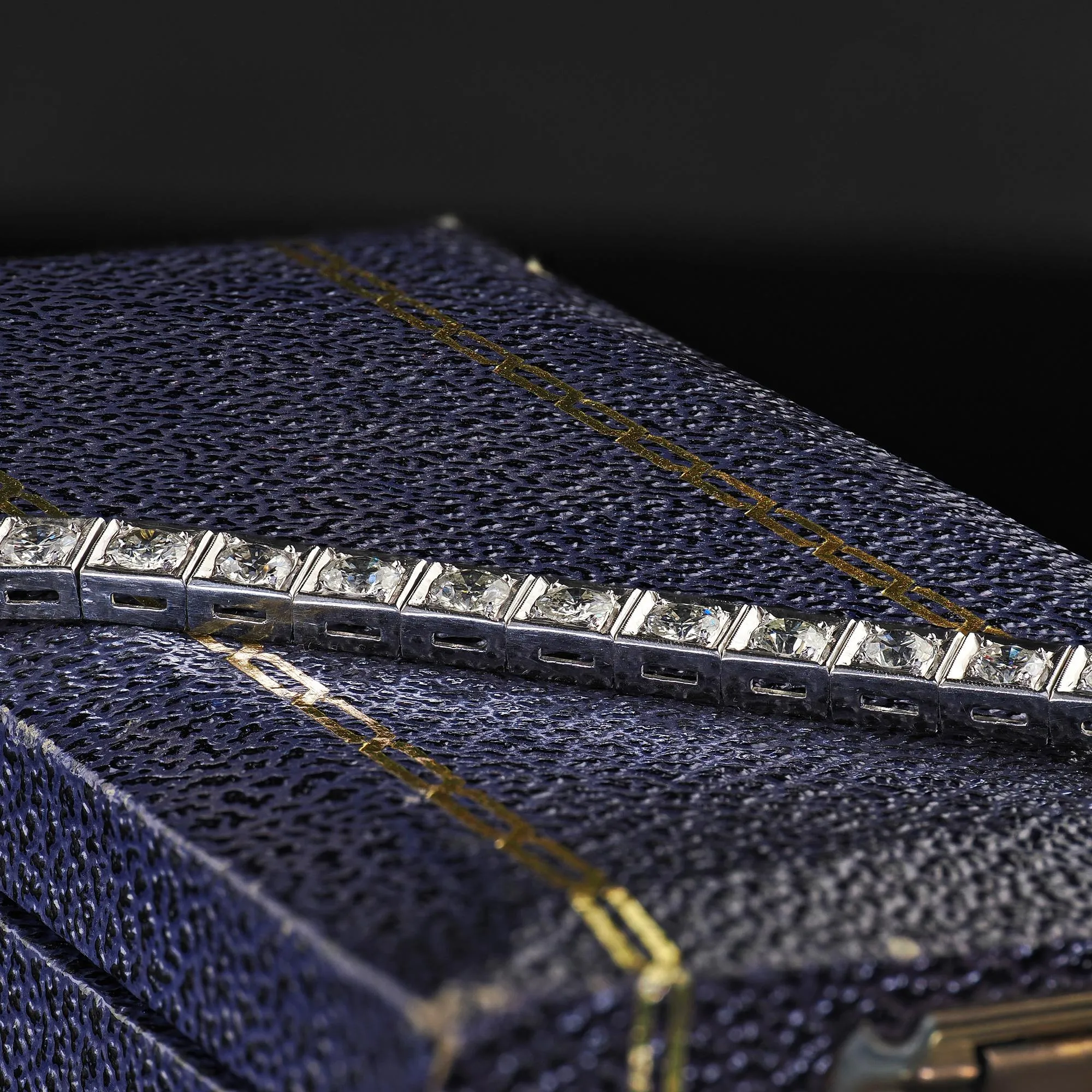 Vintage Retro Platinum Old Transitional Cut Diamond Tennis Bracelet
