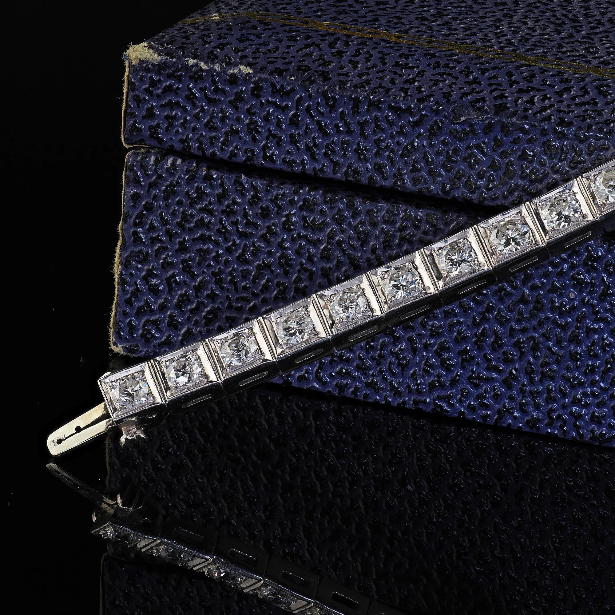 Vintage Retro Platinum Old Transitional Cut Diamond Tennis Bracelet