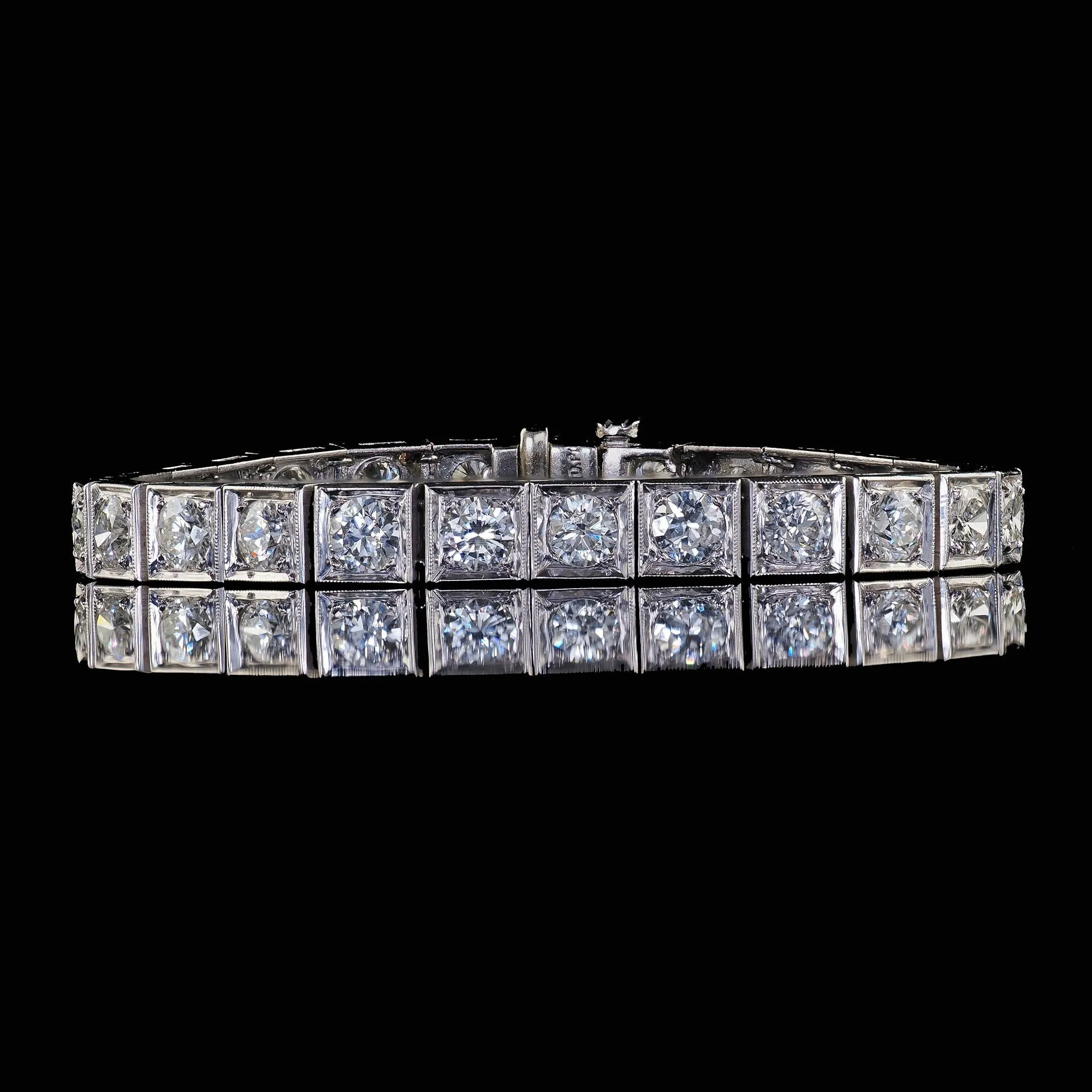 Vintage Retro Platinum Old Transitional Cut Diamond Tennis Bracelet