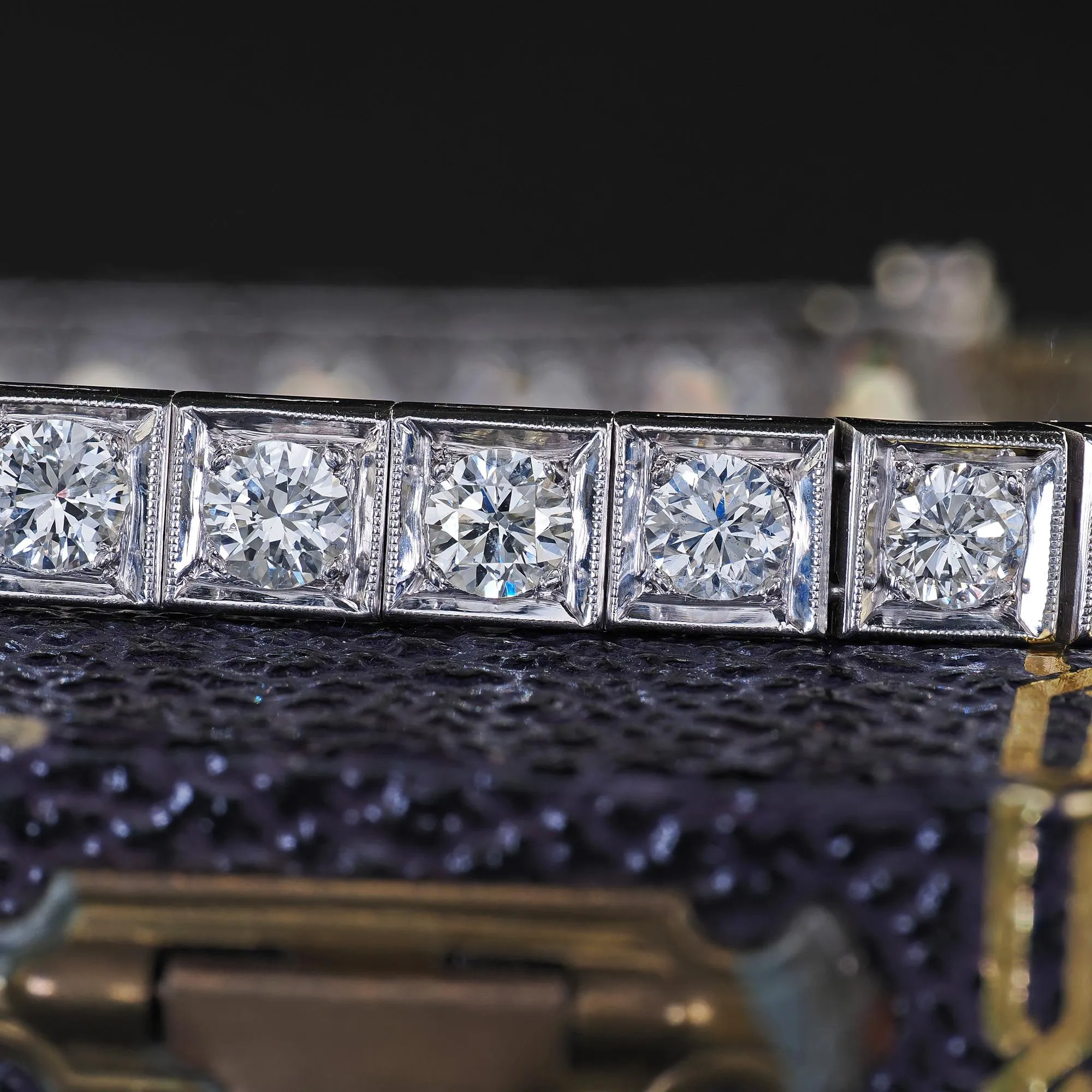 Vintage Retro Platinum Old Transitional Cut Diamond Tennis Bracelet