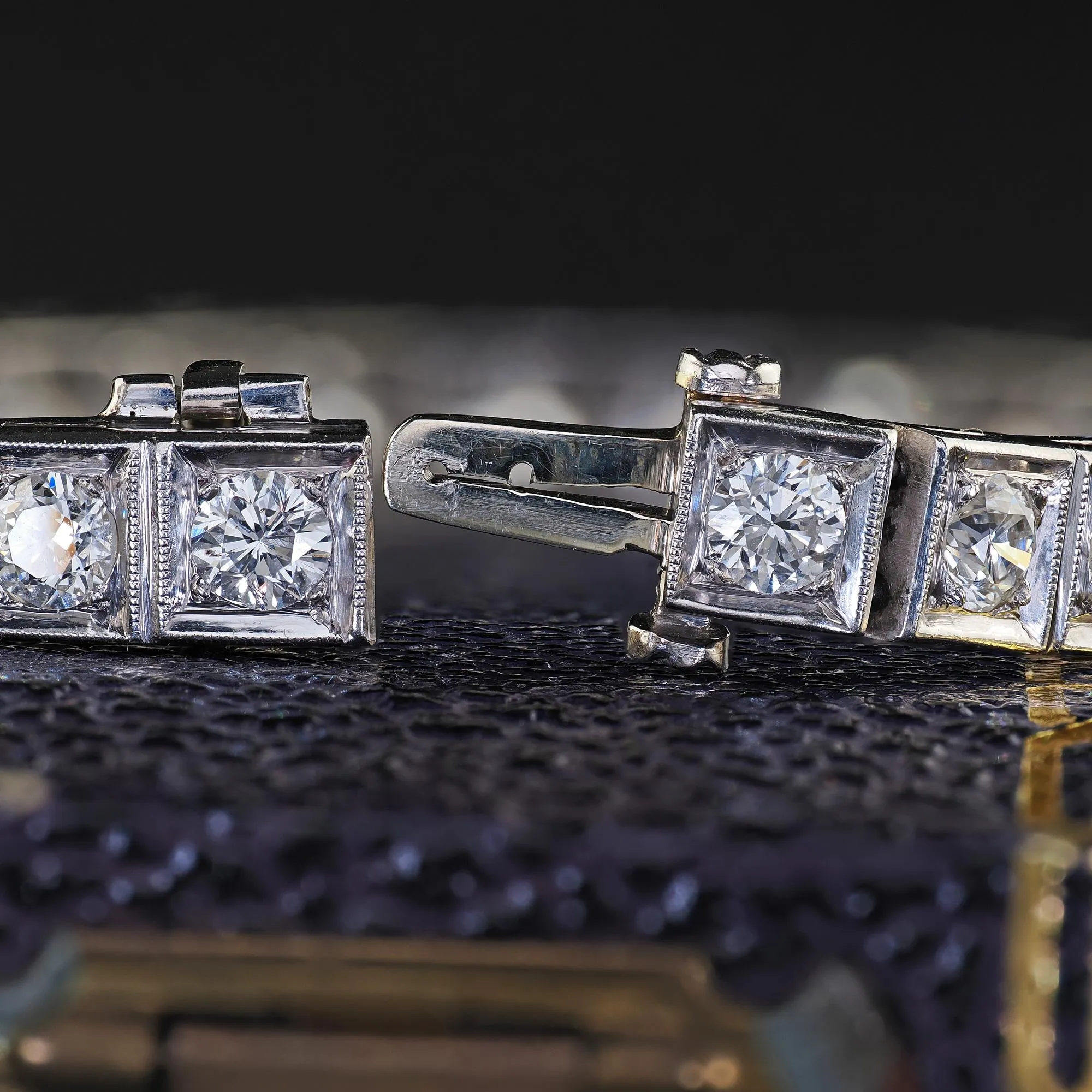 Vintage Retro Platinum Old Transitional Cut Diamond Tennis Bracelet