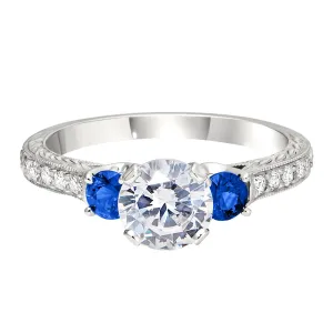 Vintage Style Hand Engraved Sappphire Engagement Rings