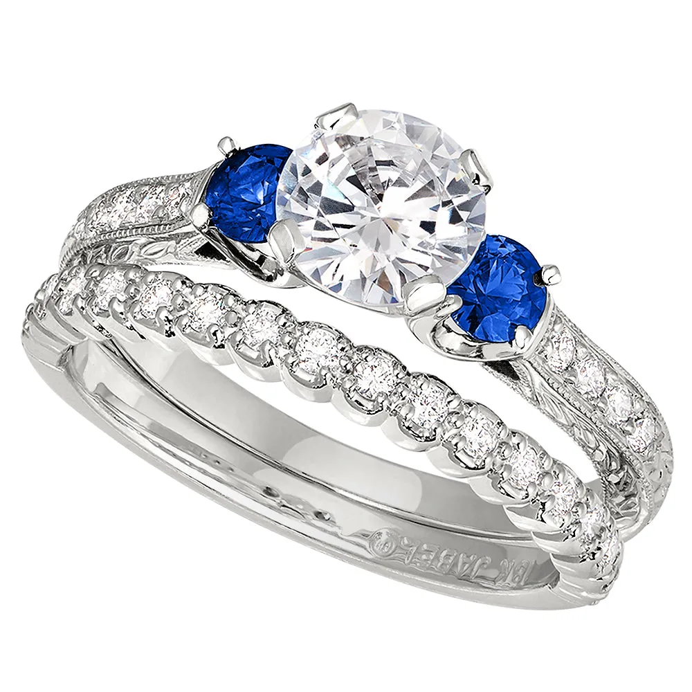 Vintage Style Hand Engraved Sappphire Engagement Rings
