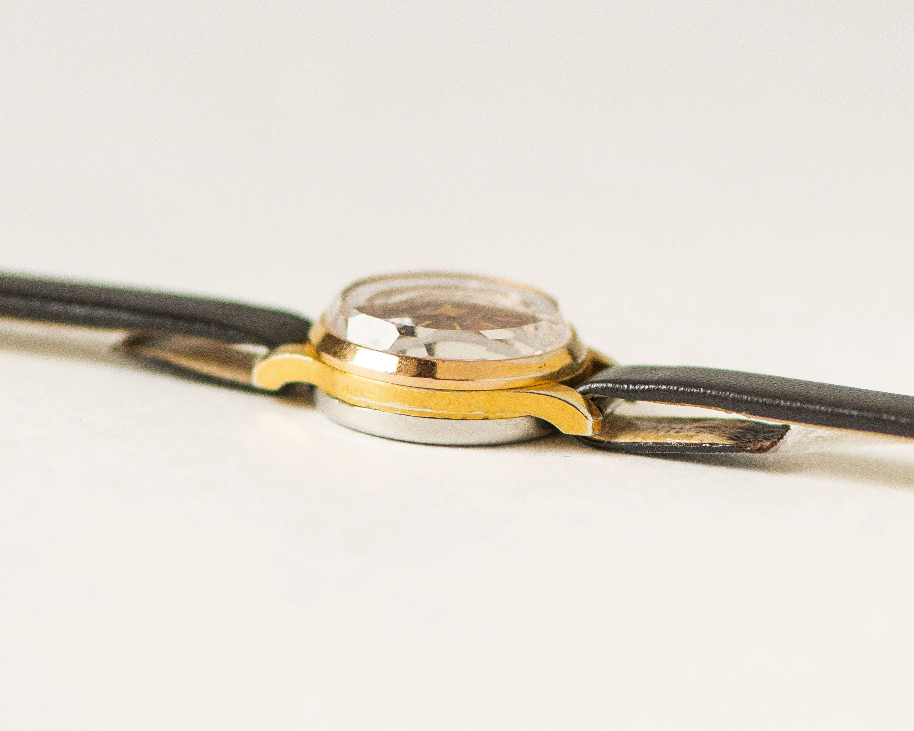 Vintage watch for women brown dial jewelry, gold plated lady watch Seagull, micro watch angular cover women gift, new premium leather strap