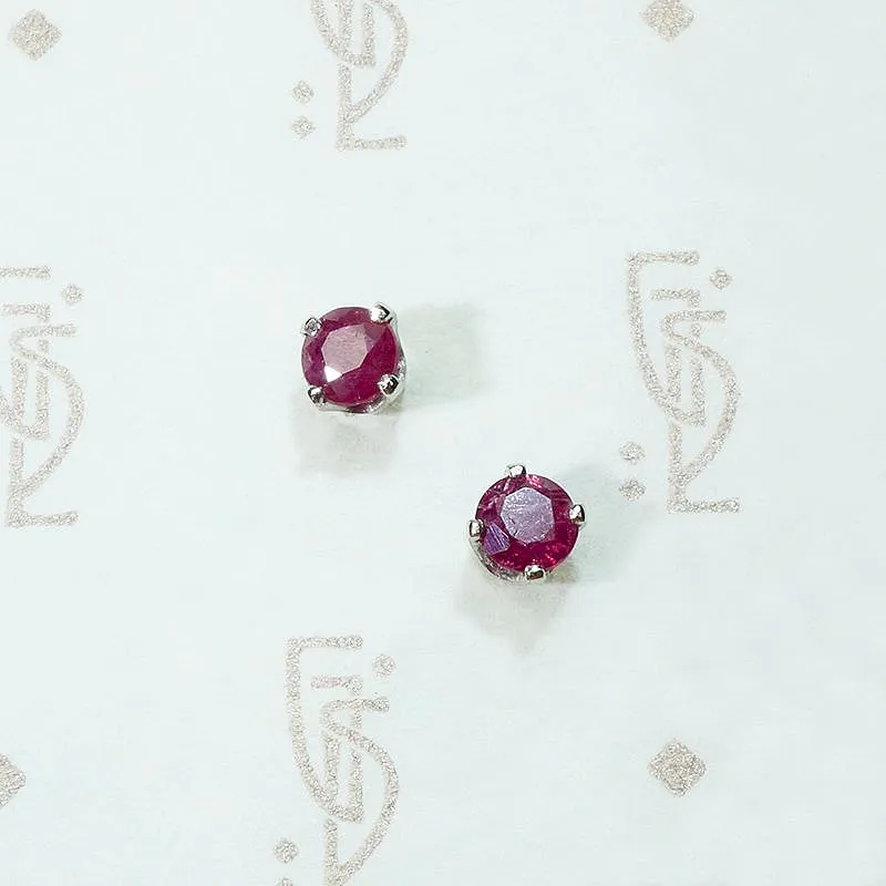 Vivid Vintage Ruby Studs in Platinum