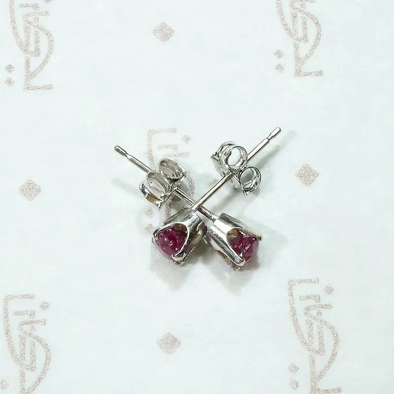 Vivid Vintage Ruby Studs in Platinum